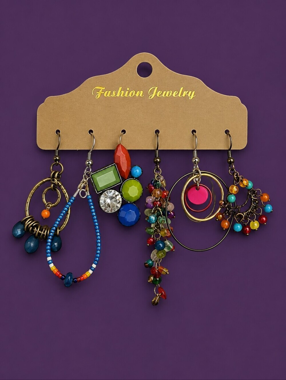 Vintage Six Single Colorful Rainbow Dangle Earrings Set